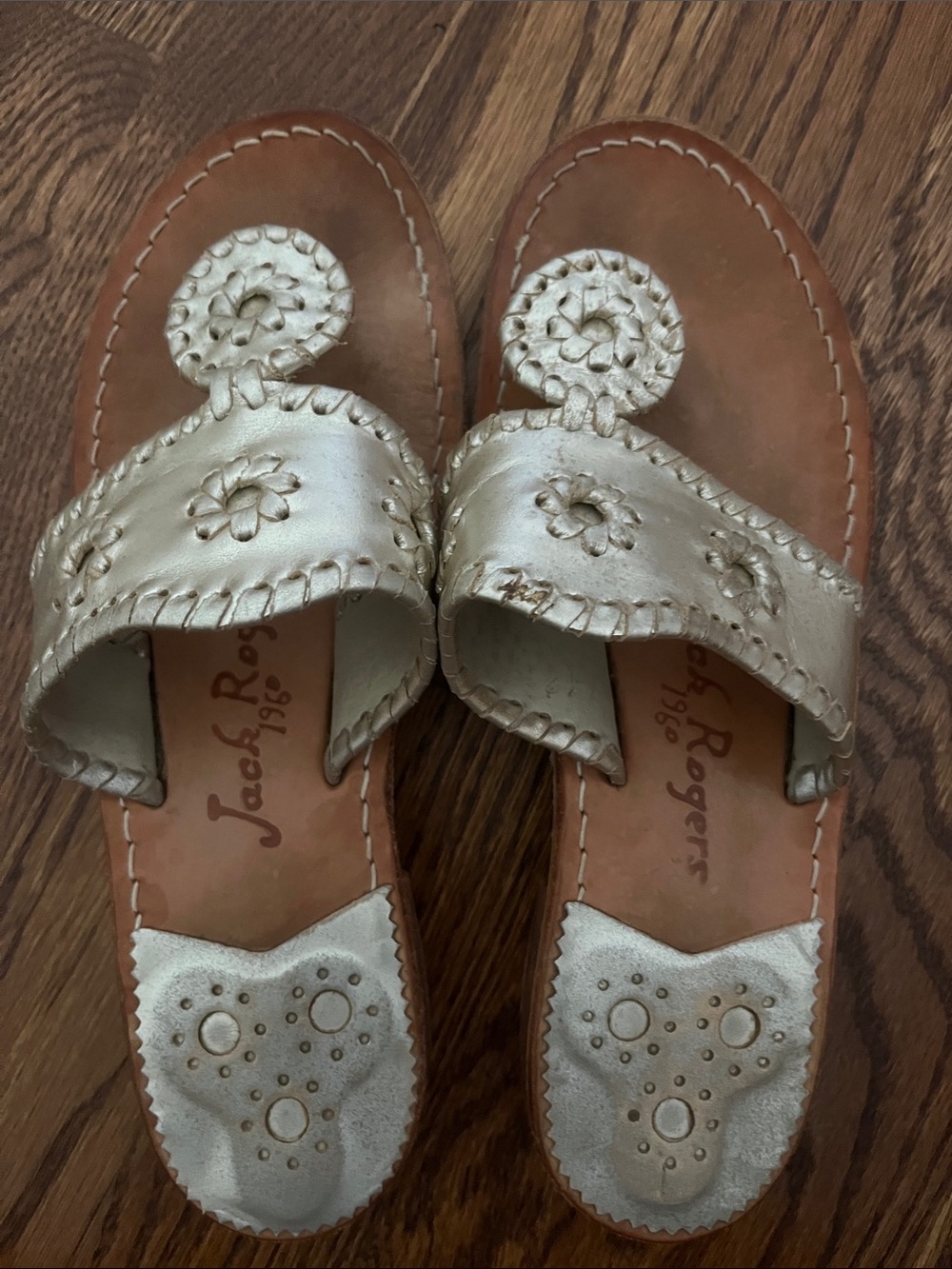 Jack Rogers Metallic Silver Floral Medallion Sandals
